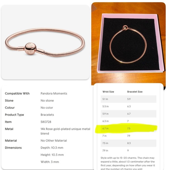 Pandora Moments 14k Rose gold plated snake chain bracelet - Picture 3 of 8